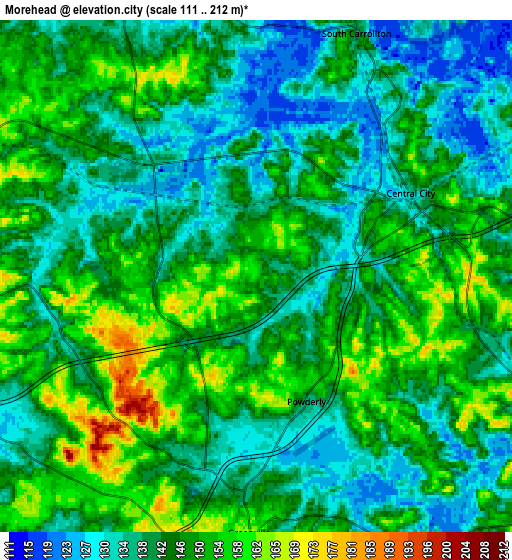 Zoom OUT 2x Morehead, United States elevation map