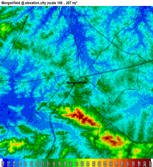 Zoom OUT 2x Morganfield, United States elevation map