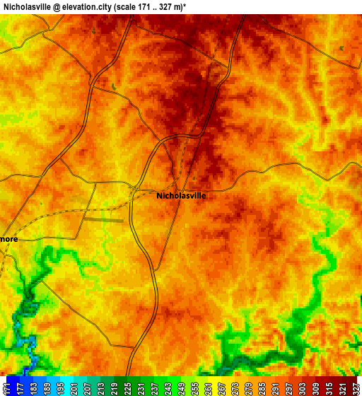 Zoom OUT 2x Nicholasville, United States elevation map