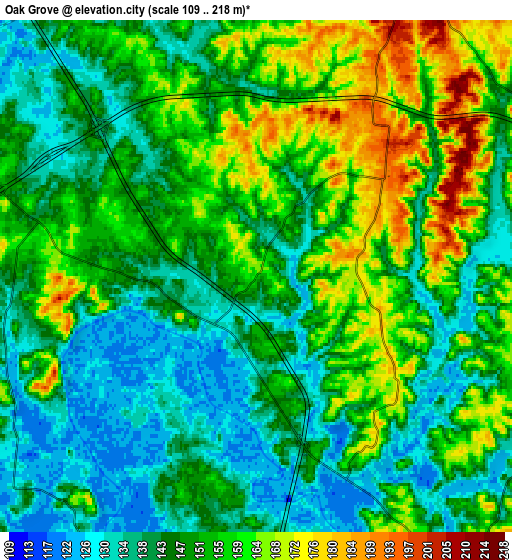 Zoom OUT 2x Oak Grove, United States elevation map