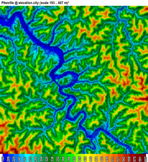 Zoom OUT 2x Pikeville, United States elevation map