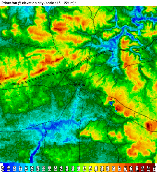 Zoom OUT 2x Princeton, United States elevation map