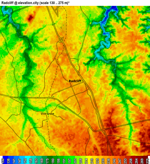 Zoom OUT 2x Radcliff, United States elevation map