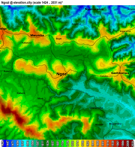 Zoom OUT 2x Ngozi, Burundi elevation map