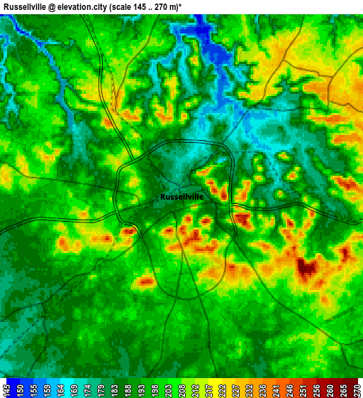 Zoom OUT 2x Russellville, United States elevation map