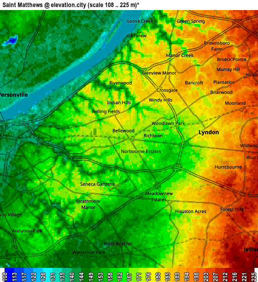 Zoom OUT 2x Saint Matthews, United States elevation map