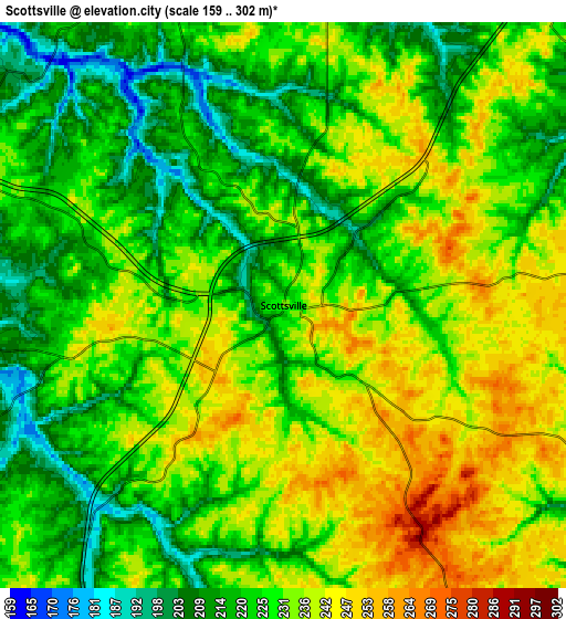 Zoom OUT 2x Scottsville, United States elevation map