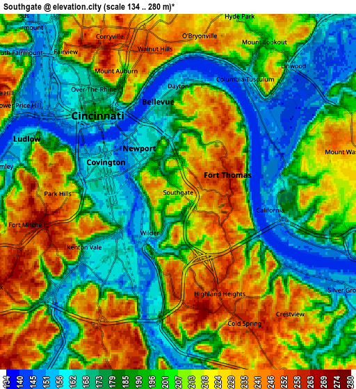 Zoom OUT 2x Southgate, United States elevation map