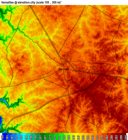 Zoom OUT 2x Versailles, United States elevation map