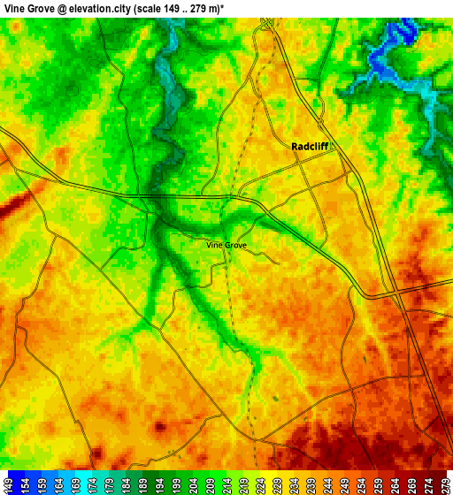 Zoom OUT 2x Vine Grove, United States elevation map