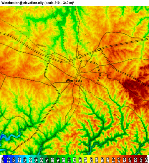 Zoom OUT 2x Winchester, United States elevation map