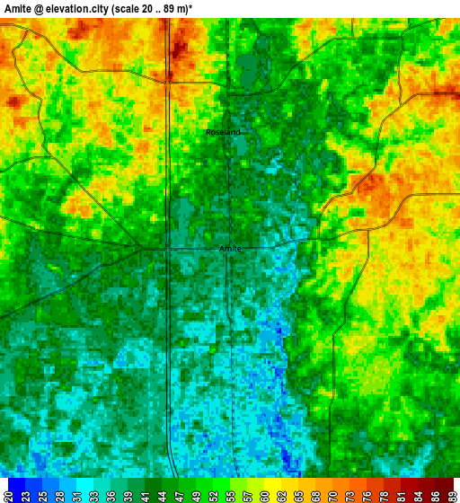 Zoom OUT 2x Amite, United States elevation map