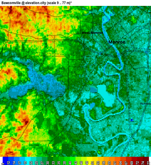 Zoom OUT 2x Bawcomville, United States elevation map