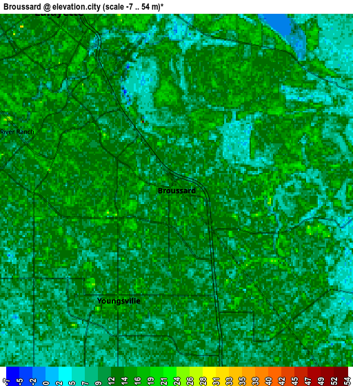 Zoom OUT 2x Broussard, United States elevation map