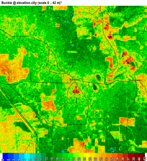 Zoom OUT 2x Bunkie, United States elevation map