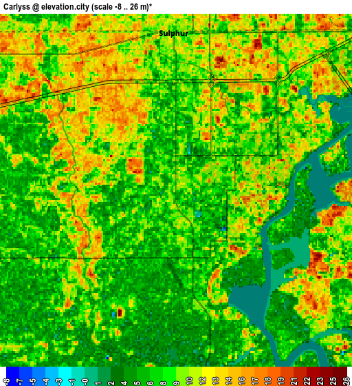 Zoom OUT 2x Carlyss, United States elevation map