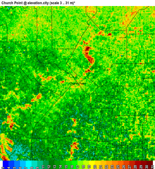 Zoom OUT 2x Church Point, United States elevation map