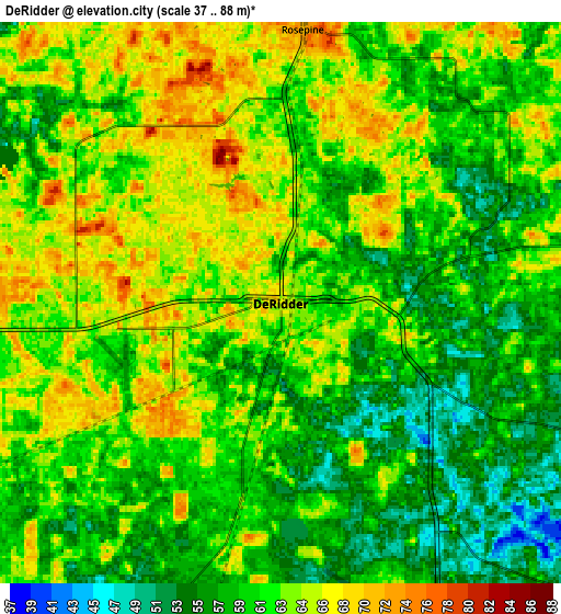 Zoom OUT 2x DeRidder, United States elevation map