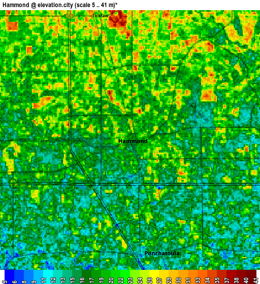 Zoom OUT 2x Hammond, United States elevation map