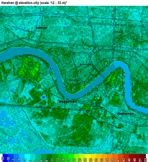 Zoom OUT 2x Harahan, United States elevation map