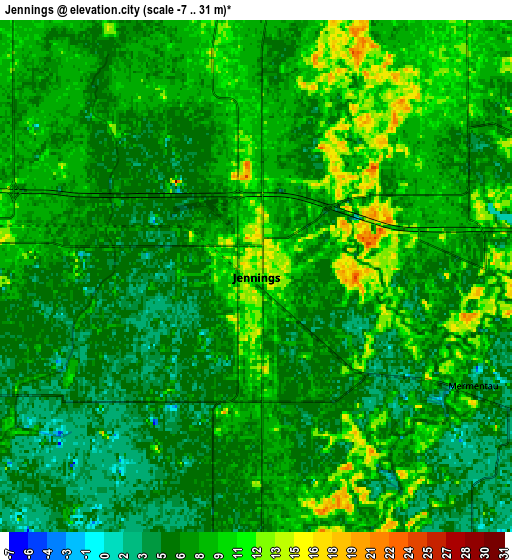 Zoom OUT 2x Jennings, United States elevation map