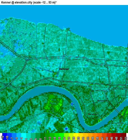 Zoom OUT 2x Kenner, United States elevation map