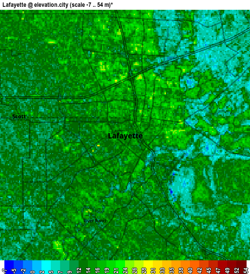 Zoom OUT 2x Lafayette, United States elevation map