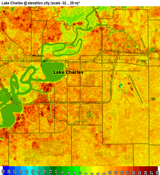 Zoom OUT 2x Lake Charles, United States elevation map