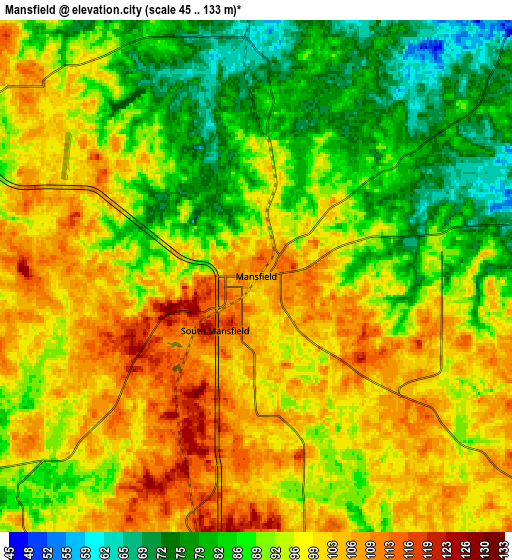 Zoom OUT 2x Mansfield, United States elevation map