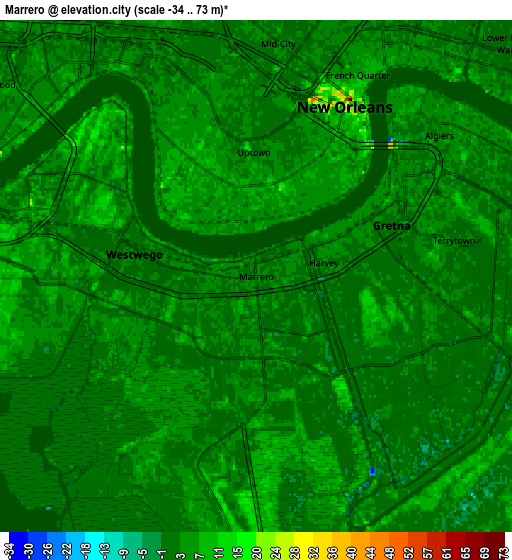 Zoom OUT 2x Marrero, United States elevation map