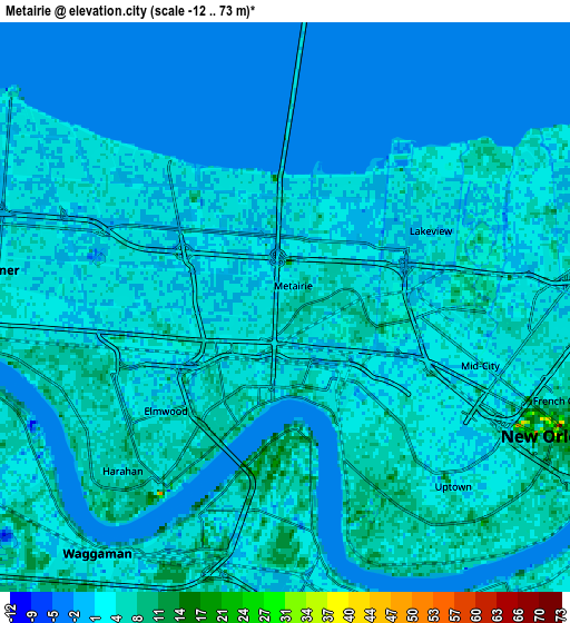 Zoom OUT 2x Metairie, United States elevation map