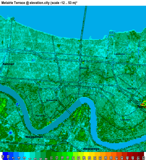 Zoom OUT 2x Metairie Terrace, United States elevation map
