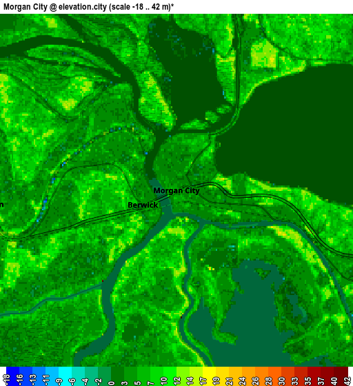 Zoom OUT 2x Morgan City, United States elevation map