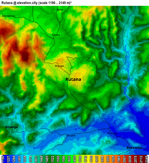 Zoom OUT 2x Rutana, Burundi elevation map