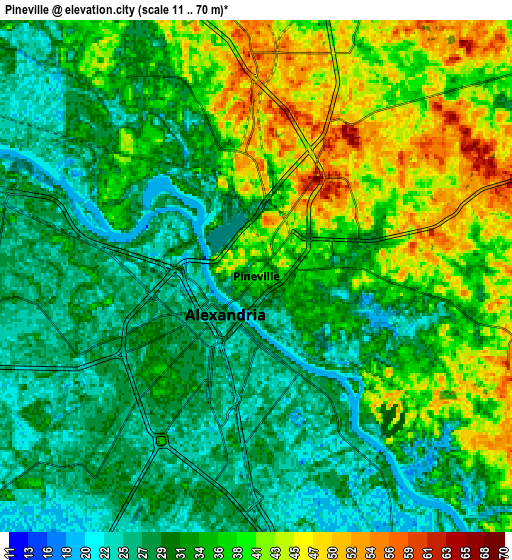 Zoom OUT 2x Pineville, United States elevation map