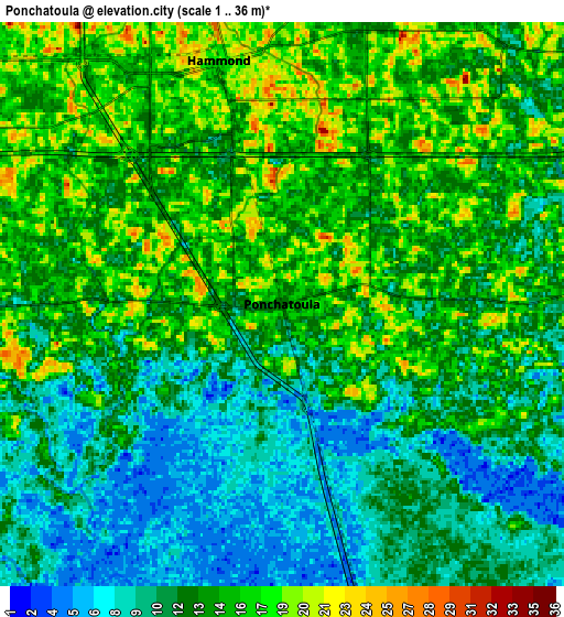 Zoom OUT 2x Ponchatoula, United States elevation map