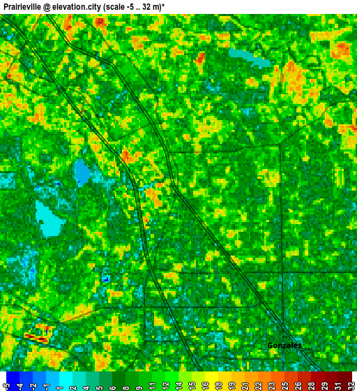 Zoom OUT 2x Prairieville, United States elevation map