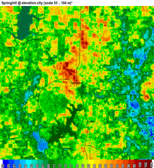 Zoom OUT 2x Springhill, United States elevation map