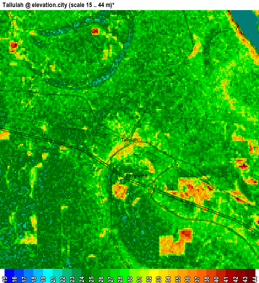 Zoom OUT 2x Tallulah, United States elevation map