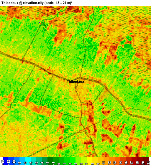 Zoom OUT 2x Thibodaux, United States elevation map