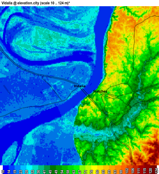 Zoom OUT 2x Vidalia, United States elevation map