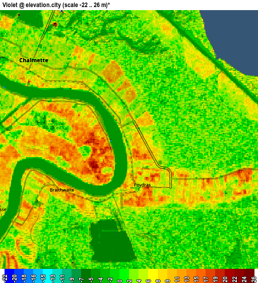 Zoom OUT 2x Violet, United States elevation map