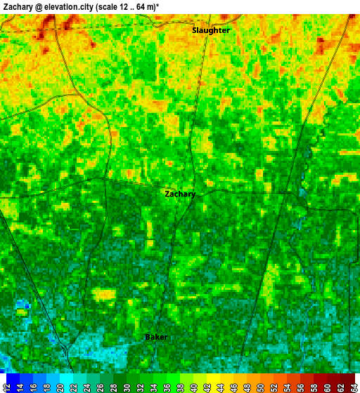 Zoom OUT 2x Zachary, United States elevation map