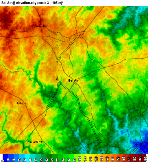 Zoom OUT 2x Bel Air, United States elevation map