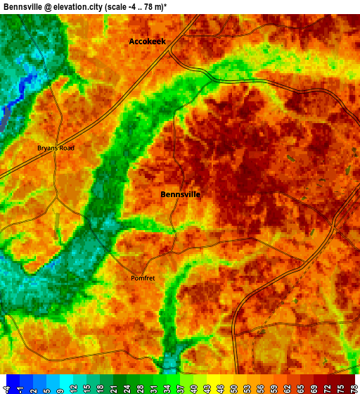 Zoom OUT 2x Bennsville, United States elevation map