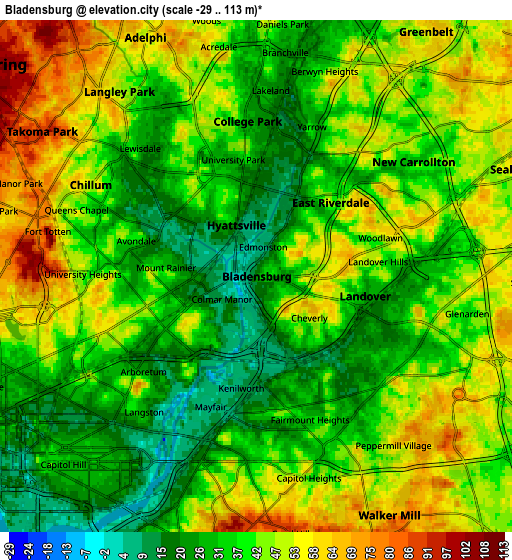 Zoom OUT 2x Bladensburg, United States elevation map