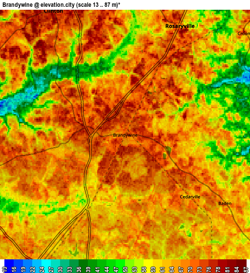 Zoom OUT 2x Brandywine, United States elevation map
