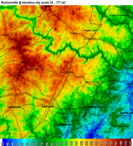 Zoom OUT 2x Burtonsville, United States elevation map