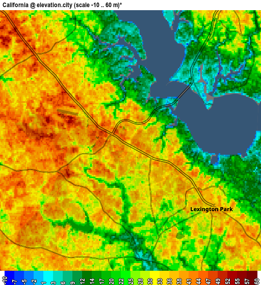 Zoom OUT 2x California, United States elevation map