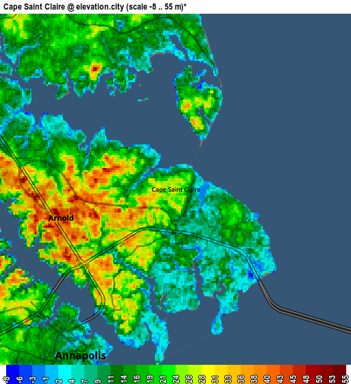 Zoom OUT 2x Cape Saint Claire, United States elevation map